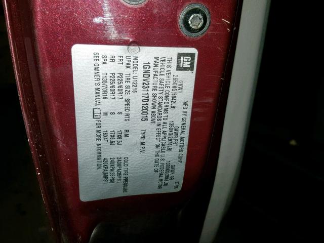 1GNDV23117D120015 - 2007 CHEVROLET UPLANDER L 勃艮第红 照片 10