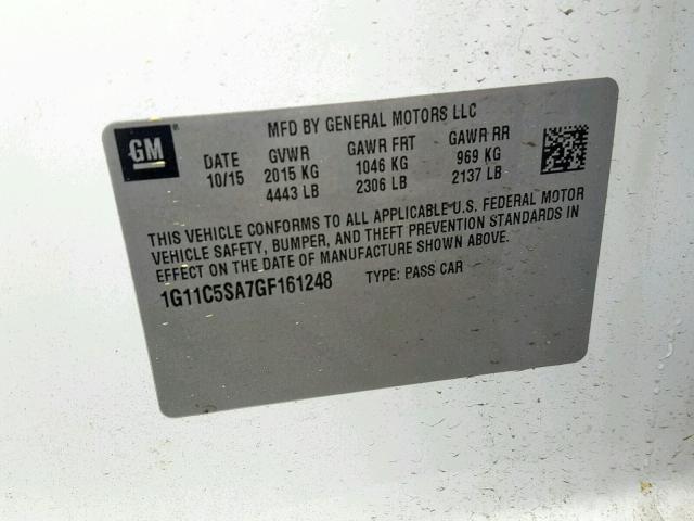 1G11C5SA7GF161248 - 2016 CHEVROLET MALIBU LIM Weiß Foto 10