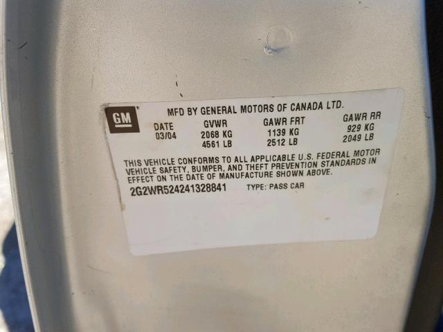 2G2WR524241328841 - 2004 PONTIAC GRAND PRIX GRAY photo 10