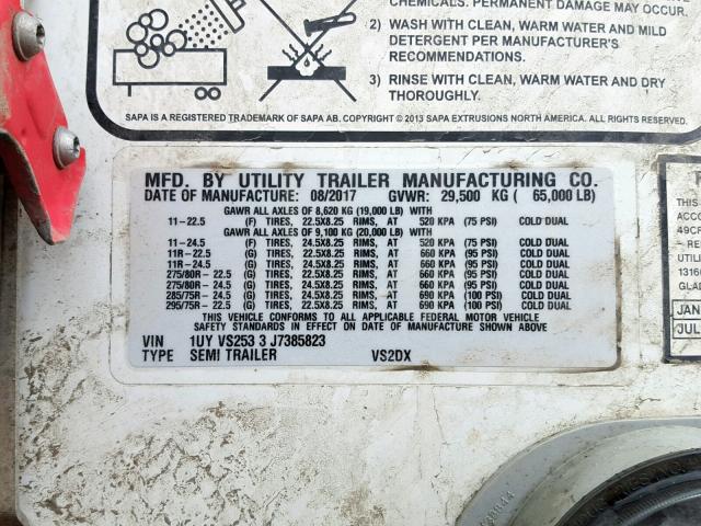 1UYVS2533J7385823 - 2018 UTILITY TRAILER WHITE photo 10