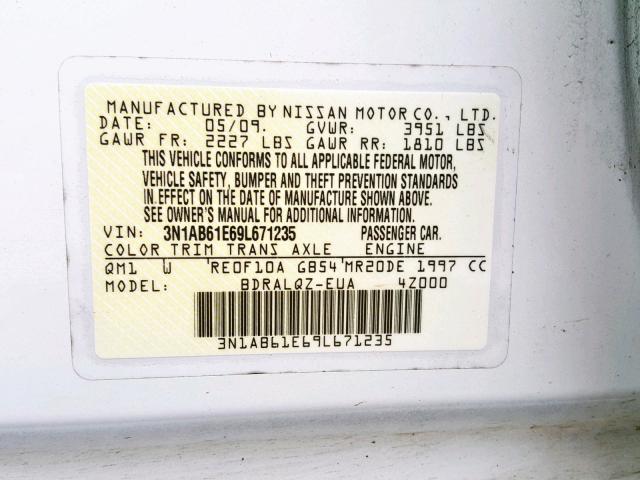 3N1AB61E69L671235 - 2009 NISSAN SENTRA 2.0 WHITE photo 10