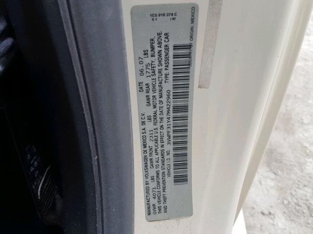 3VWPF31Y47M422960 - 2007 VOLKSWAGEN NEW BEETLE 黄色 照片 10