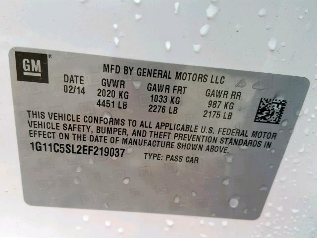 1G11C5SL2EF219037 - 2014 CHEVROLET MALIBU 1LT 白色 照片 10