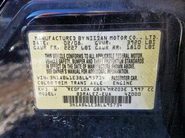 3N1AB61E38L695734 - 2008 NISSAN SENTRA 2.0 BLACK photo 10