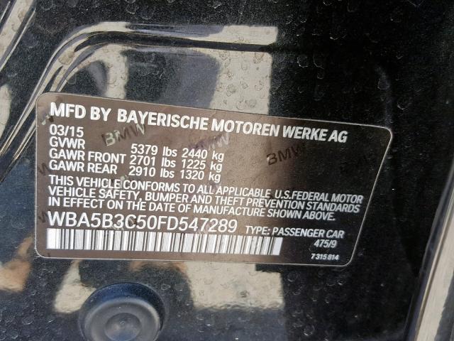 WBA5B3C50FD547289 - 2015 BMW 535 XI BLACK photo 10