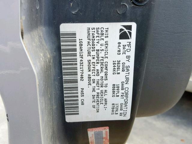 1G8AN12F43Z177402 - 2003 SATURN ION LEVEL SILVER photo 10