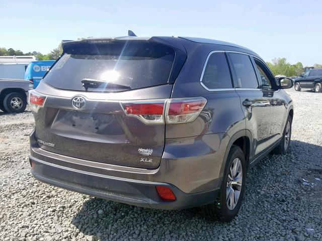 5TDKKRFH6FS067518 - 2015 TOYOTA HIGHLANDER GRAY photo 4