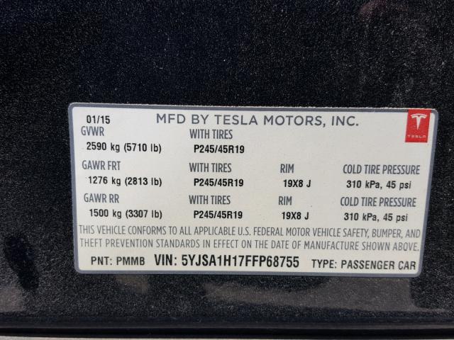 5YJSA1H17FFP68755 - 2015 TESLA MODEL S 85 BLUE photo 10