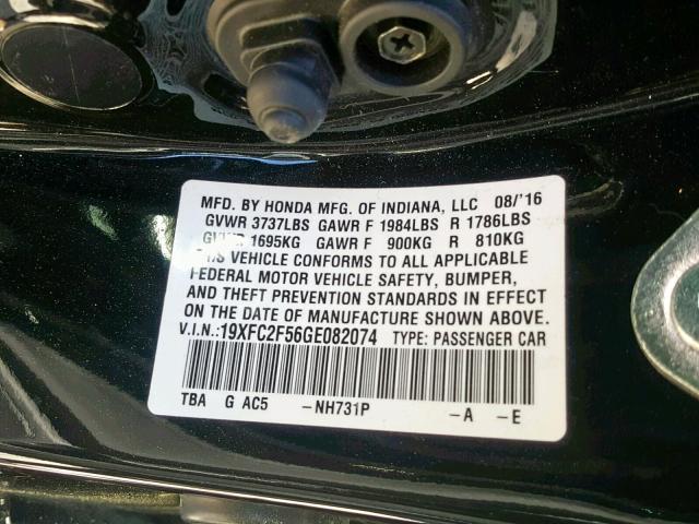 19XFC2F56GE082074 - 2016 HONDA CIVIC LX BLACK photo 10