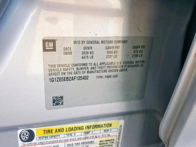 1G1ZE5EB2AF125492 - 2010 CHEVROLET MALIBU LTZ 银色 照片 10