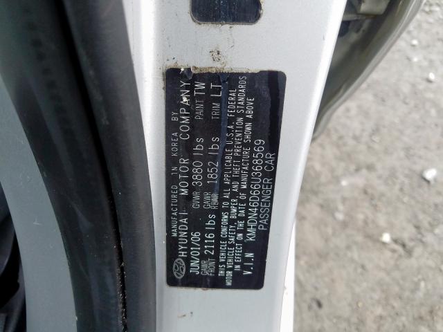 KMHDN46D66U368569 - 2006 HYUNDAI ELANTRA GLS  photo 10