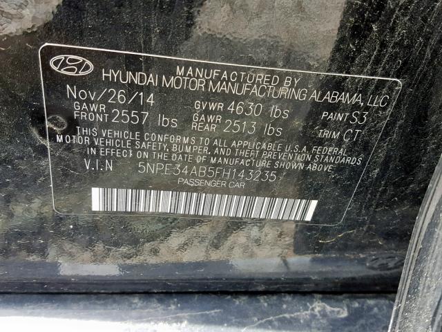 5NPE34AB5FH143235 - 2015 HYUNDAI SONATA SPO BLACK photo 10