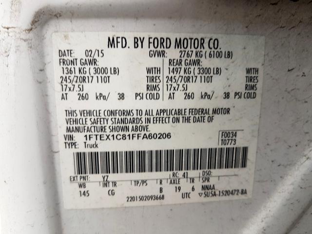 1FTEX1C81FFA60206 - 2015 FORD F150 SUPER CAB  photo 10