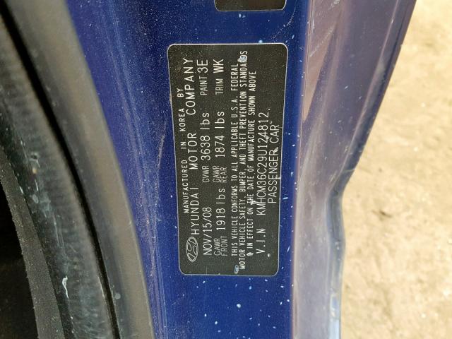 KMHCM36C29U124812 - 2009 HYUNDAI ACCENT GS BLUE photo 10