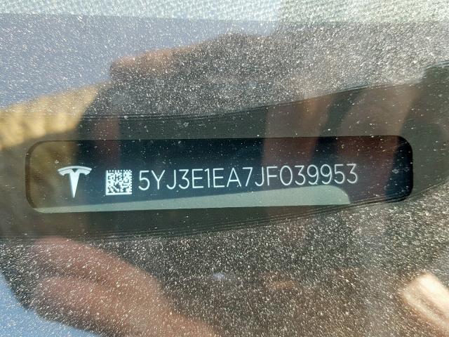 5YJ3E1EA7JF039953 - 2018 TESLA MODEL 3 BLACK photo 10