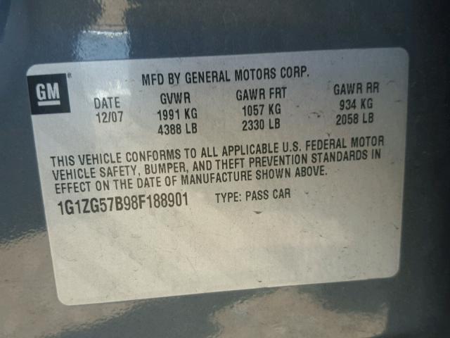 1G1ZG57B98F188901 - 2008 CHEVROLET MALIBU LS GRAY photo 10