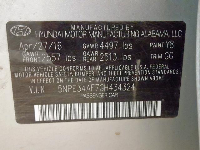 5NPE34AF7GH434324 - 2016 HYUNDAI SONATA SPORT  photo 10