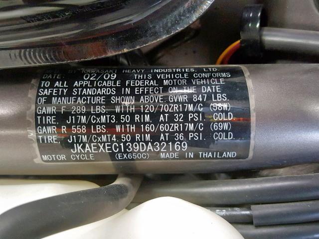 JKAEXEC139DA32169 - 2009 KAWASAKI EX650 C 黑色 照片 20
