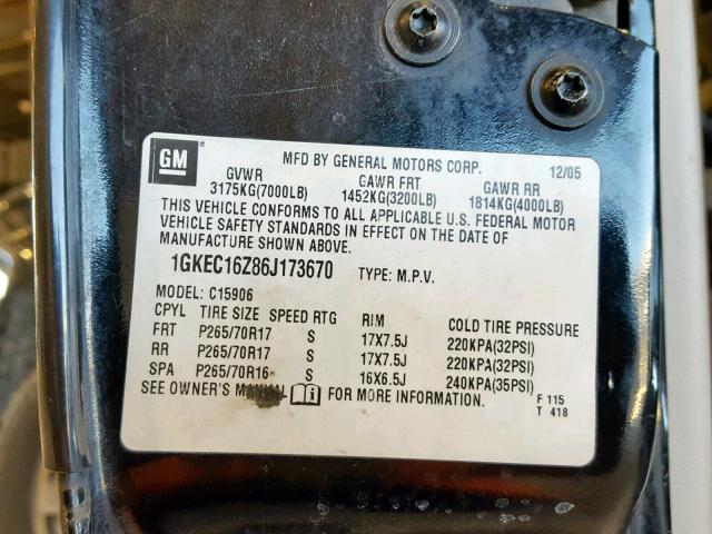 1GKEC16Z86J173670 - 2006 GMC YUKON XL C BLUE photo 10