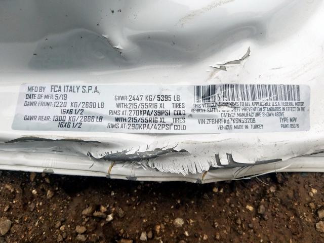 ZFBHRFAB7K6N53209 - 2019 RAM PROMASTER CITY  photo 10