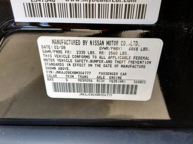 JNKAJ09EX8M304777 - 2008 INFINITI EX35 BASE BLACK photo 10