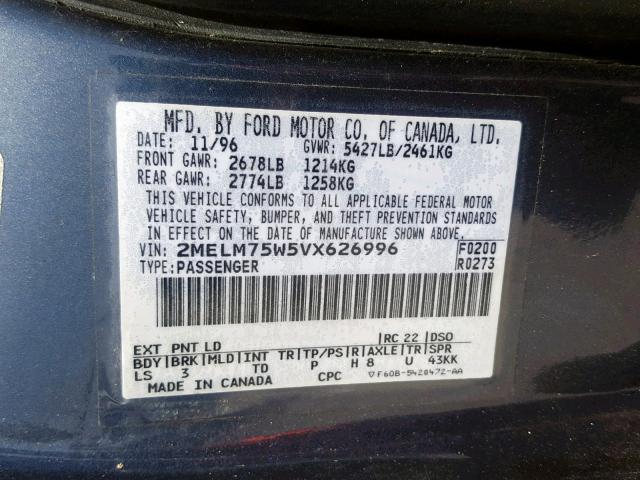 2MELM75W5VX626996 - 1997 MERCURY GRAND MARQ BLUE photo 10