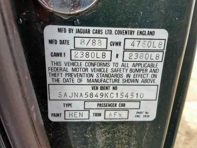 SAJNA5849KC154510 - 1989 JAGUAR XJS GREEN photo 10