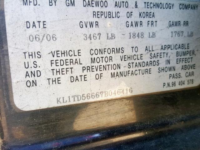 KL1TD56667B046416 - 2007 CHEVROLET AVEO BASE Qara foto 10
