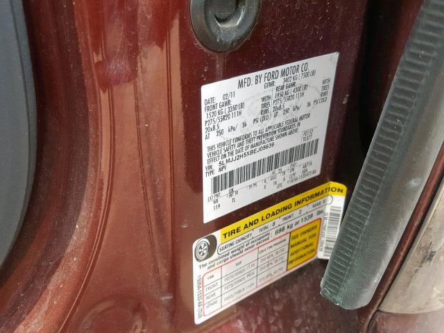 5LMJJ2H5XBEJ05639 - 2011 LINCOLN NAVIGATOR 栗色 照片 10