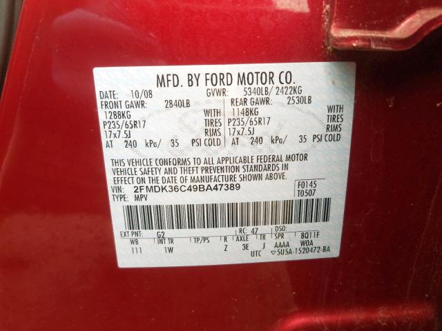 2FMDK36C49BA47389 - 2009 FORD EDGE SE  photo 10