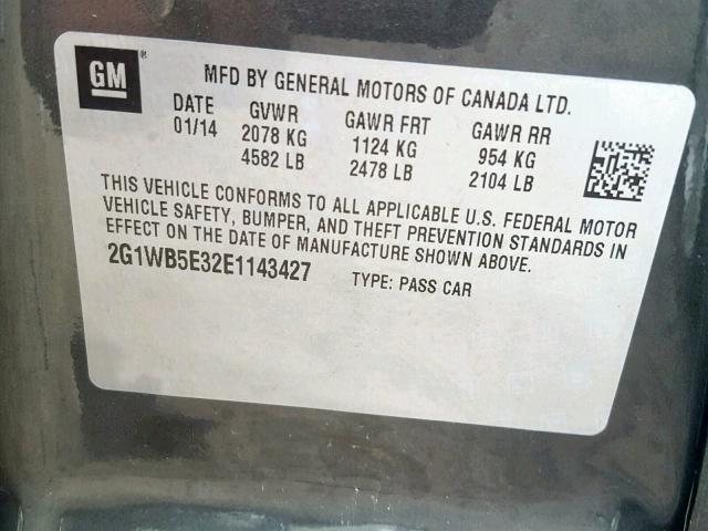 2G1WB5E32E1143427 - 2014 CHEVROLET IMPALA LIM CHARCOAL photo 10