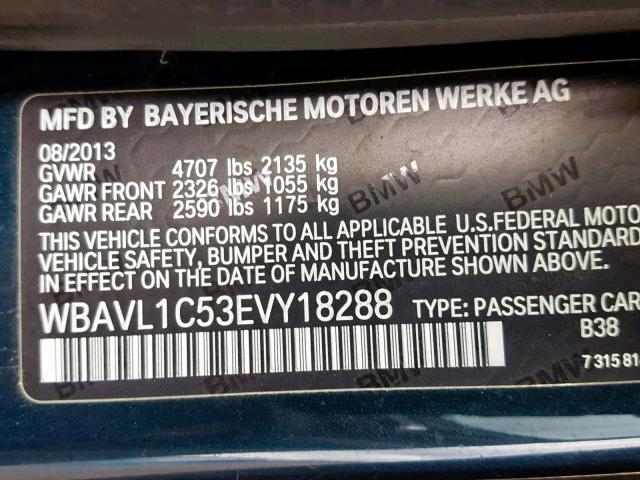 WBAVL1C53EVY18288 - 2014 BMW X1 XDRIVE2 BLUE photo 10