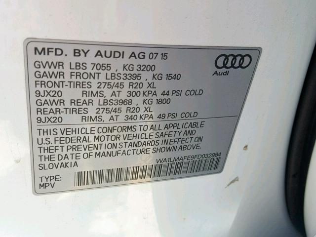 WA1LMAFE9FD032984 - 2015 AUDI Q7 TDI WHITE photo 10