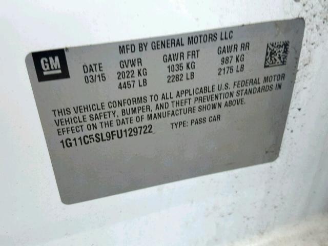 1G11C5SL9FU129722 - 2015 CHEVROLET MALIBU 1LT WHITE photo 10