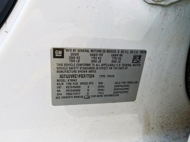 3GTU2VEC1FG377324 - 2015 GMC SIERRA K1500 SLT  photo 10