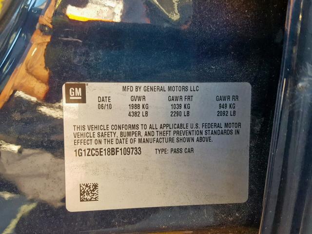 1G1ZC5E18BF109733 - 2011 CHEVROLET MALIBU 1LT 蓝色 照片 10