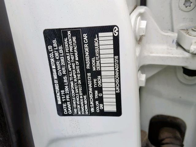 SJKCH5CR4HA031316 - 2017 INFINITI QX30 BASE WHITE photo 10