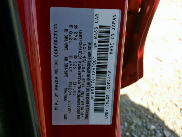 JM1BM1T78F1262007 - 2015 MAZDA 3 SV RED photo 10