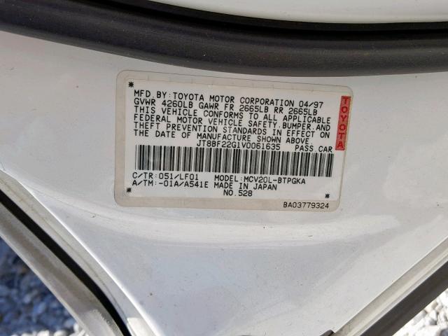 JT8BF22G1V0061635 - 1997 LEXUS ES 300 WHITE photo 10