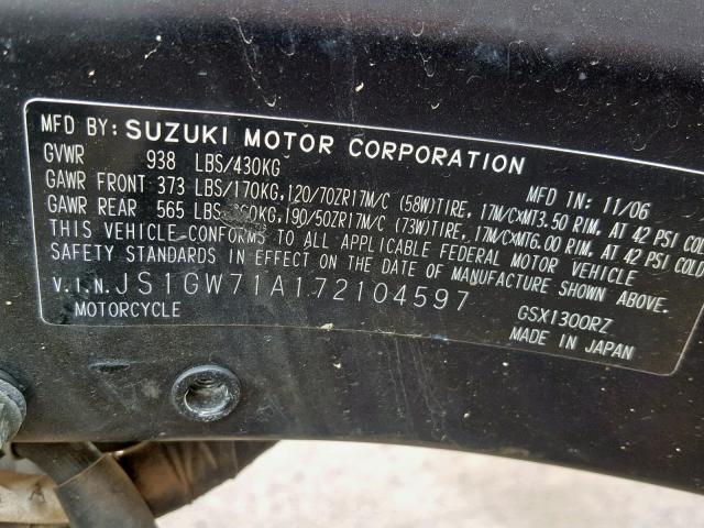 JS1GW71A172104597 - 2007 SUZUKI GSX1300 RZ BLUE photo 10