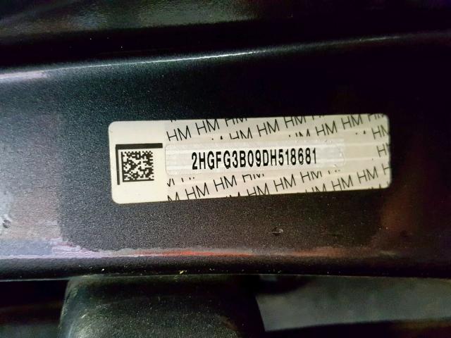 2HGFG3B09DH518681 - 2013 HONDA CIVIC EXL GRAY photo 10