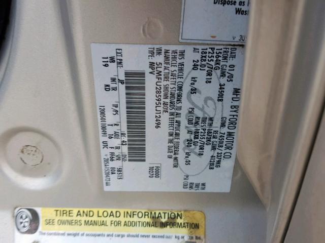 5LMFU28595LJ12496 - 2005 LINCOLN NAVIGATOR Argent photo 10