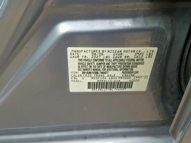 3N1AB61E98L746427 - 2008 NISSAN SENTRA 2.0 SILVER photo 10