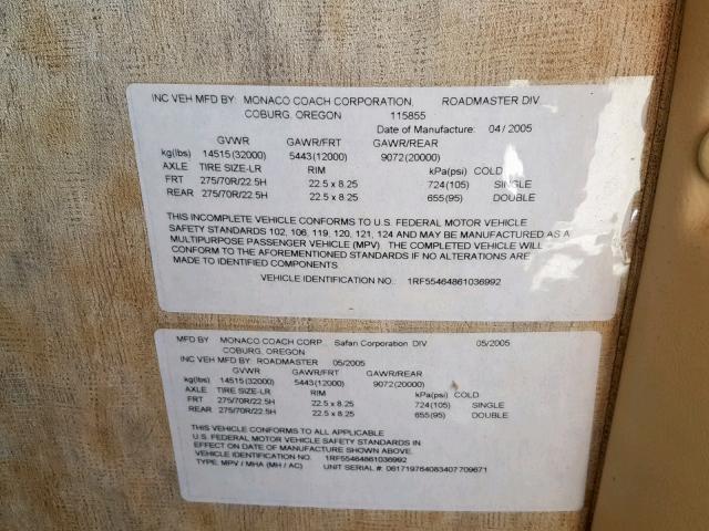 1RF55464861036992 - 2006 ROADMASTER RAIL MONOCOQUE Brązowy zdjęcie 10