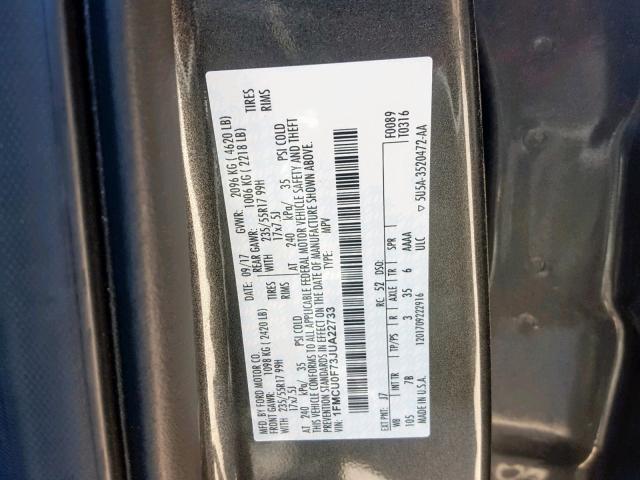 1FMCU0F73JUA22733 - 2018 FORD ESCAPE S CHARCOAL photo 10