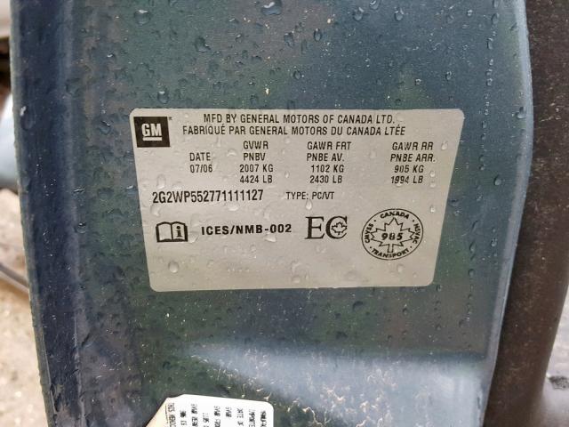 2G2WP552771111127 - 2007 PONTIAC GRAND PRIX 蓝色 照片 10