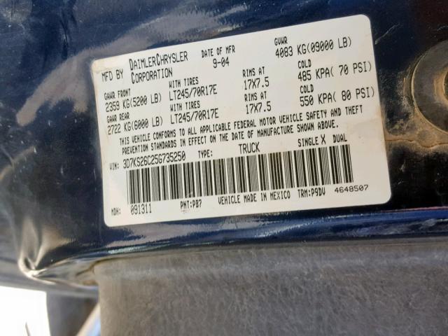 3D7KS26C25G735250 - 2005 DODGE RAM 2500 S ლურჯი ფოტო 10