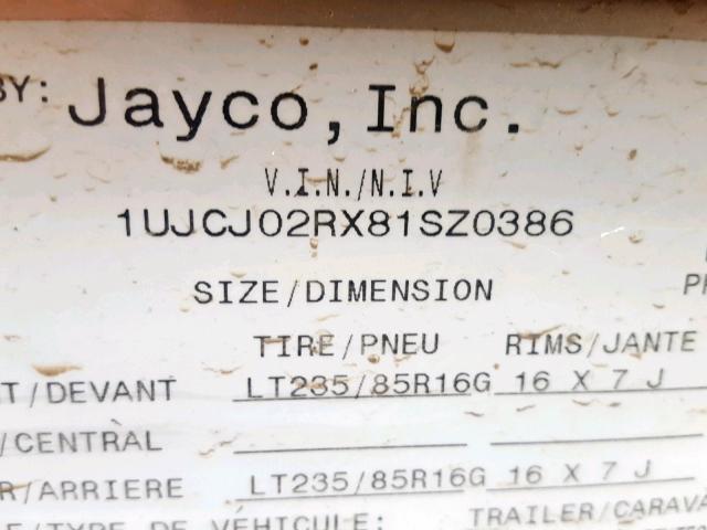 1UJCJ02RX81SZ0386 - 2008 JAYCO DESIGNER  WHITE photo 10