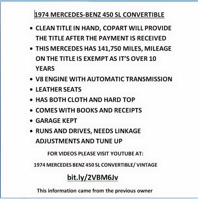 1070441201595595 - 1974 MERCEDES-BENZ 450SL CONV WHITE photo 9