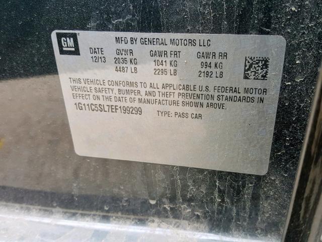 1G11C5SL7EF199299 - 2014 CHEVROLET MALIBU 1LT CHARCOAL photo 10